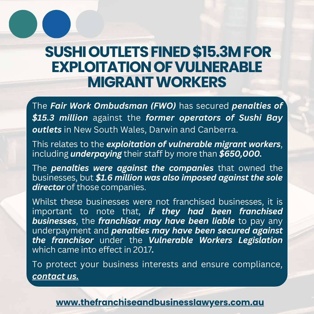 Sushi Outlets Fined for $15.3M for Exploitation of Vulnerable Migrant Workers Sushi Outlets Fined for $15.3M for Exploitation of Vulnerable Migrant Workers